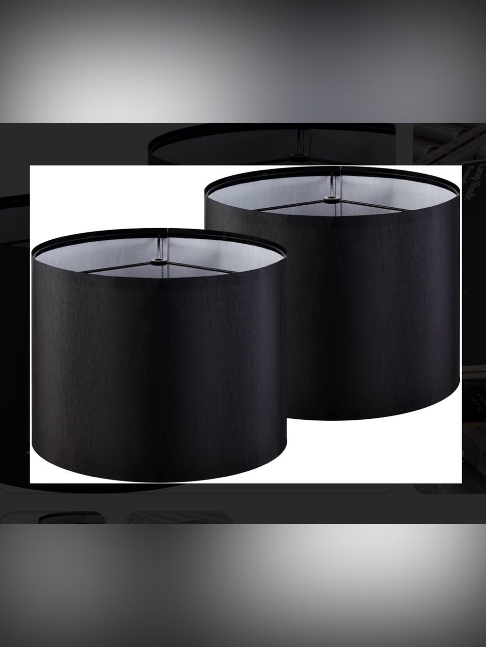 Set of 2 Black Drum Lamp Shades - Classic Fabric Accent 13x10